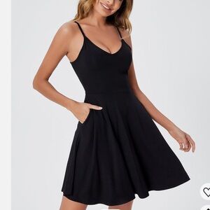 NWT Black Sleeveless Midi Dress – Adjustable Straps, Pockets, Elastic Waist